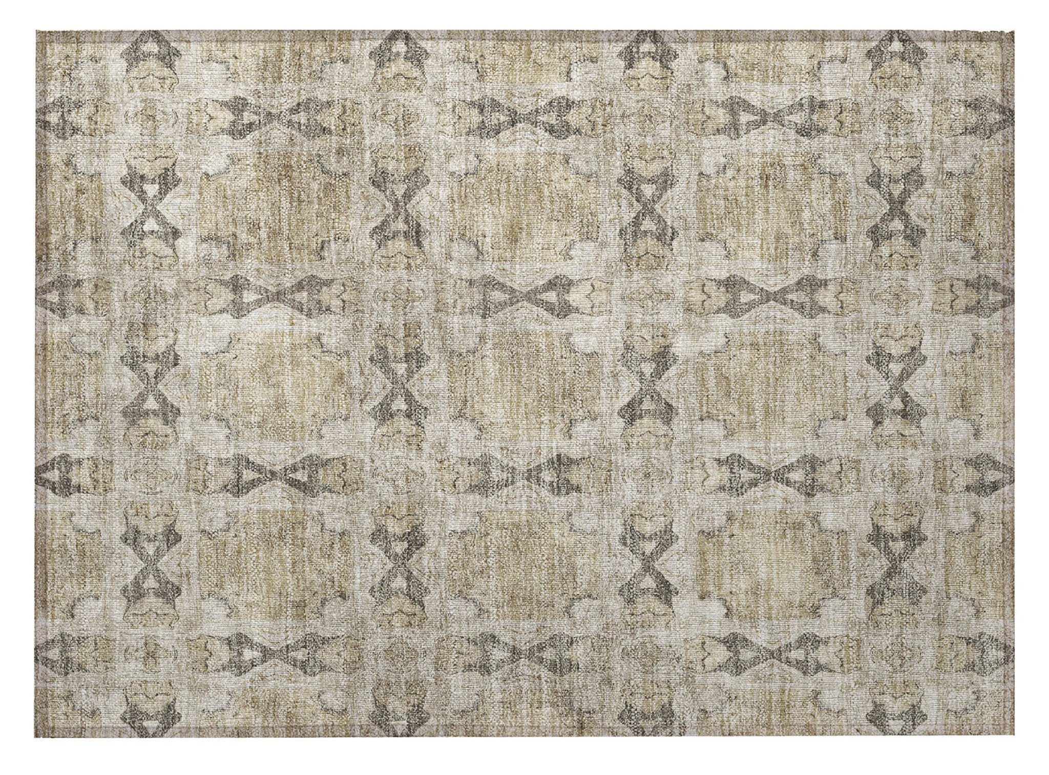 2' X 3' Beige and Gray Floral Medallion Washable Non Skid Indoor Outdoor Area Rug