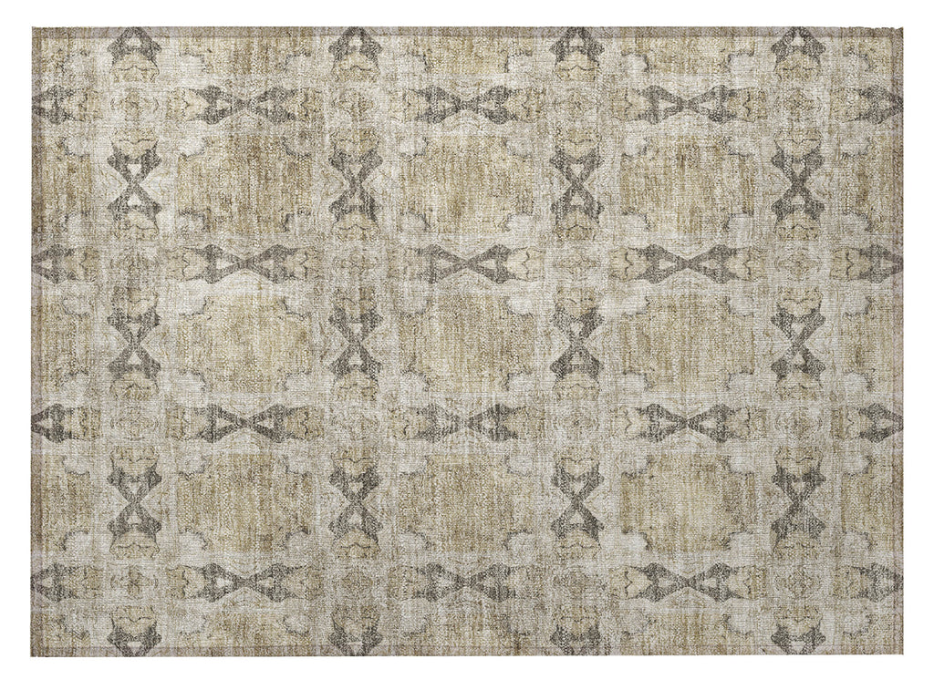 2' X 3' Beige and Gray Floral Medallion Washable Non Skid Indoor Outdoor Area Rug