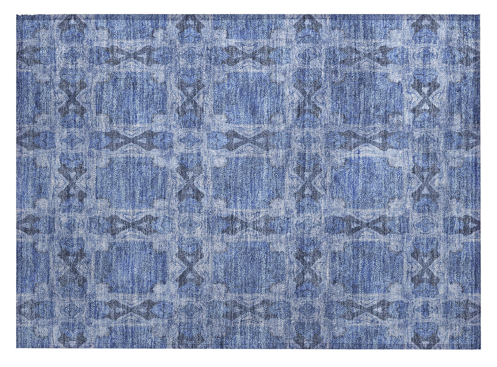 2' X 3' Denim Blue and Gray Floral Medallion Washable Non Skid Indoor Outdoor Area Rug