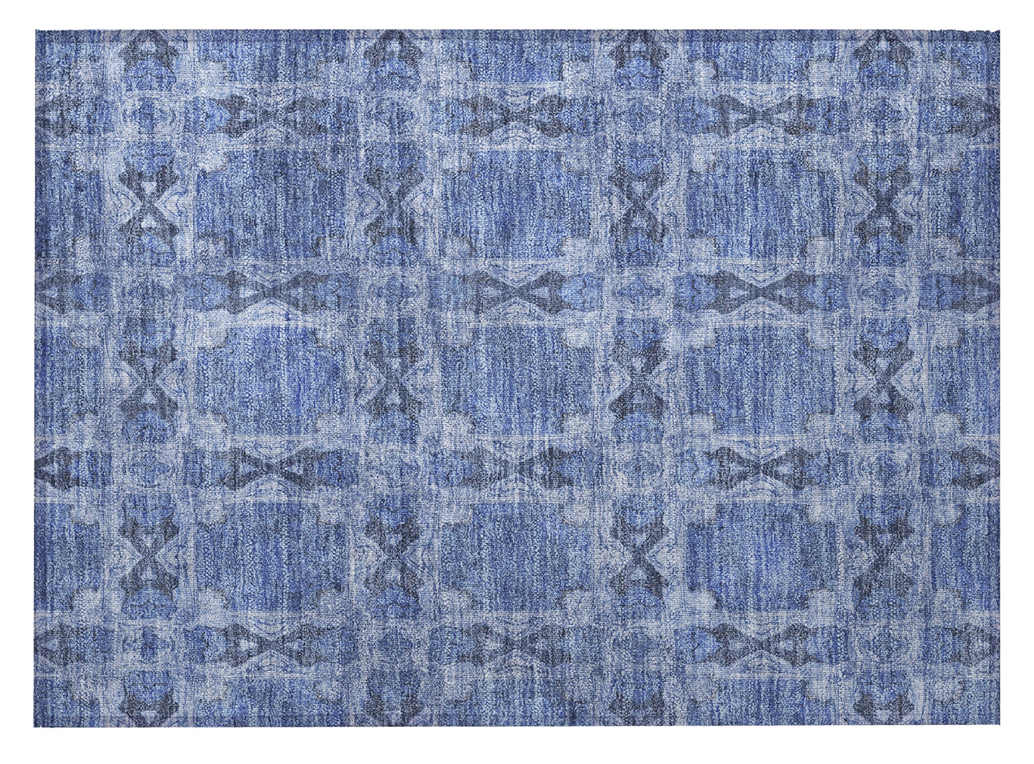2' X 3' Denim Blue and Gray Floral Medallion Washable Non Skid Indoor Outdoor Area Rug