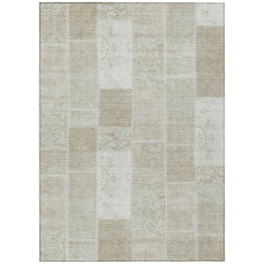 3' X 5' Taupe Beige And Tan Patchwork Washable Indoor Outdoor Area Rug