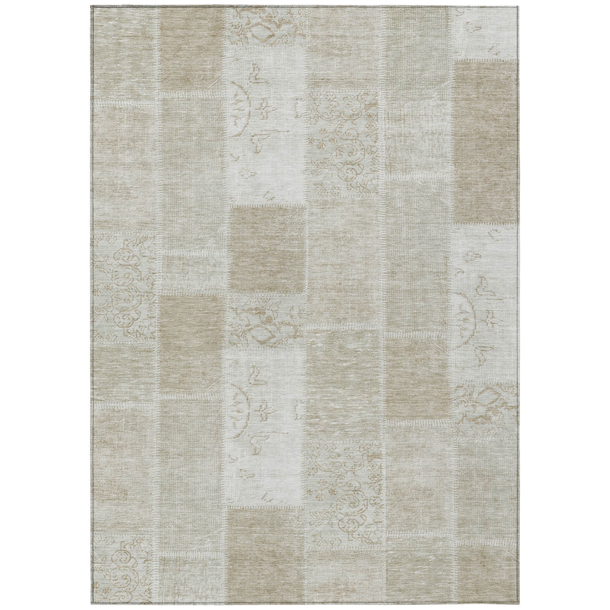 3' X 5' Taupe Beige And Tan Patchwork Washable Indoor Outdoor Area Rug