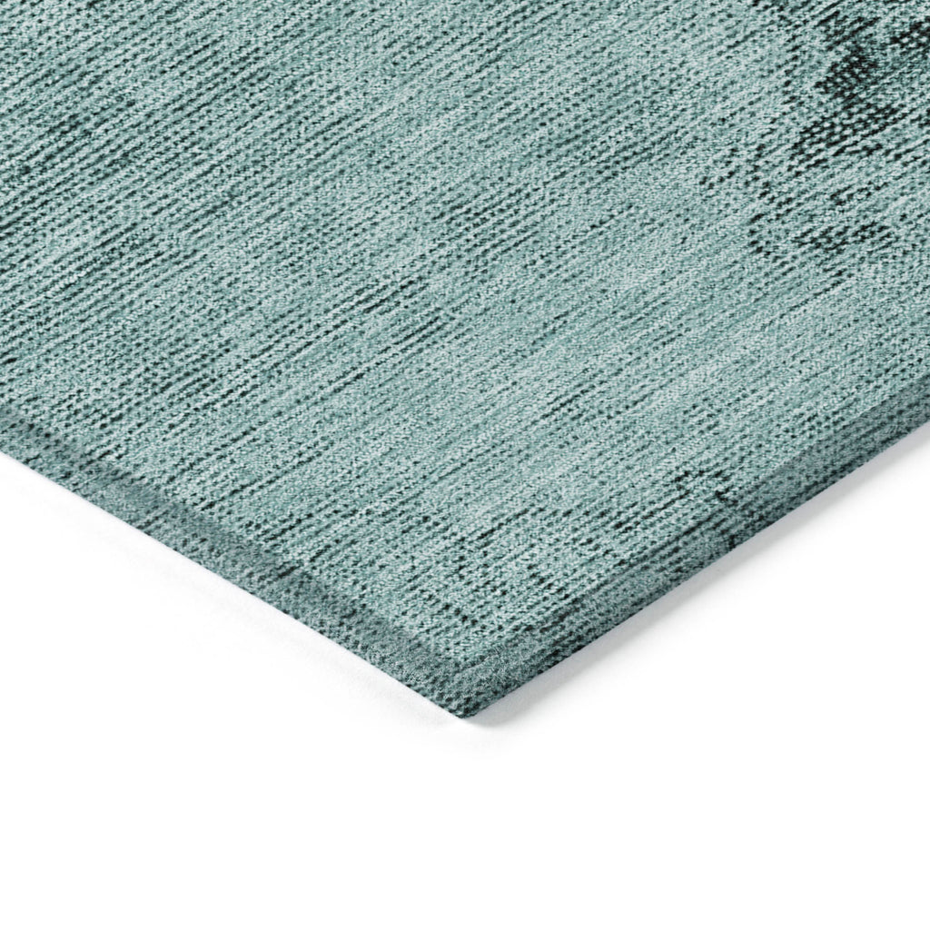10' X 14' Teal Blue Turquoise And Charcoal Oriental Washable Indoor Outdoor Area Rug