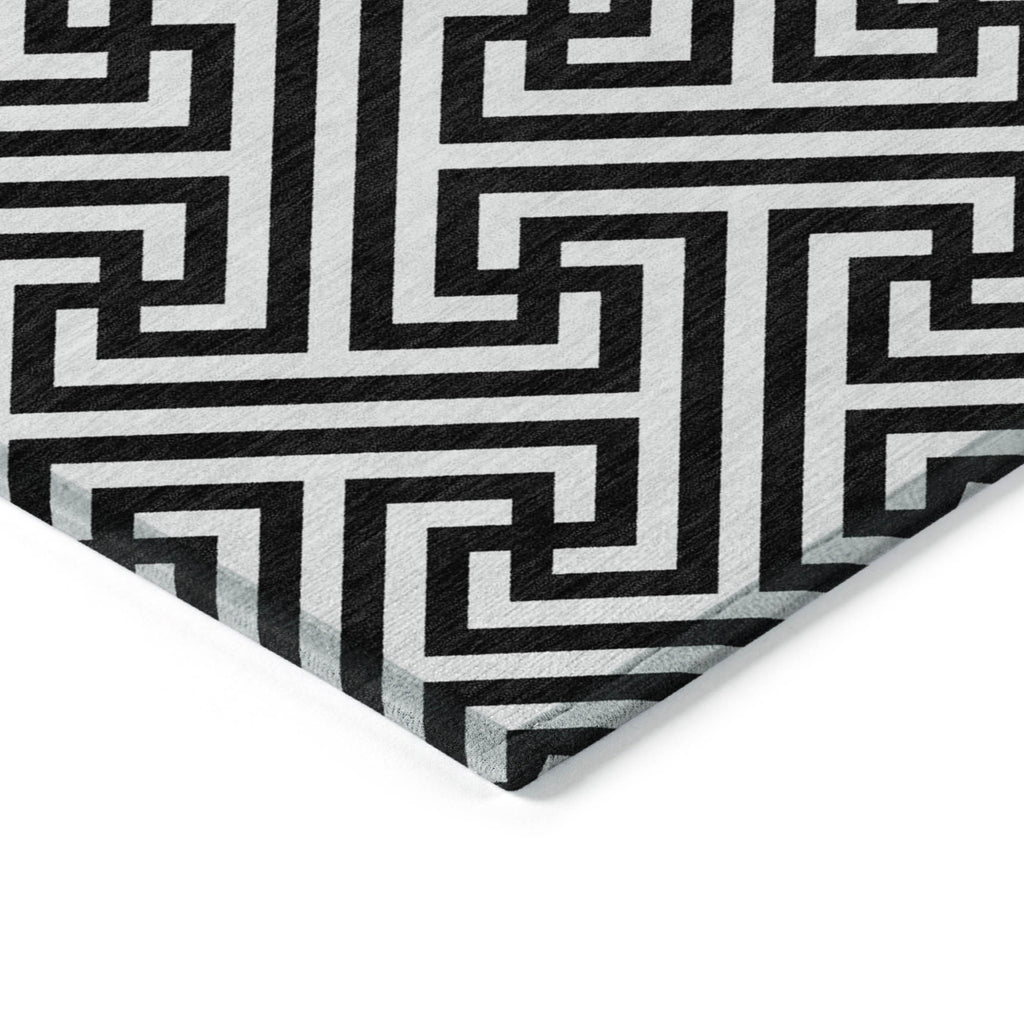 9' X 12' Black And Ivory Geometric Washable Indoor Outdoor Area Rug