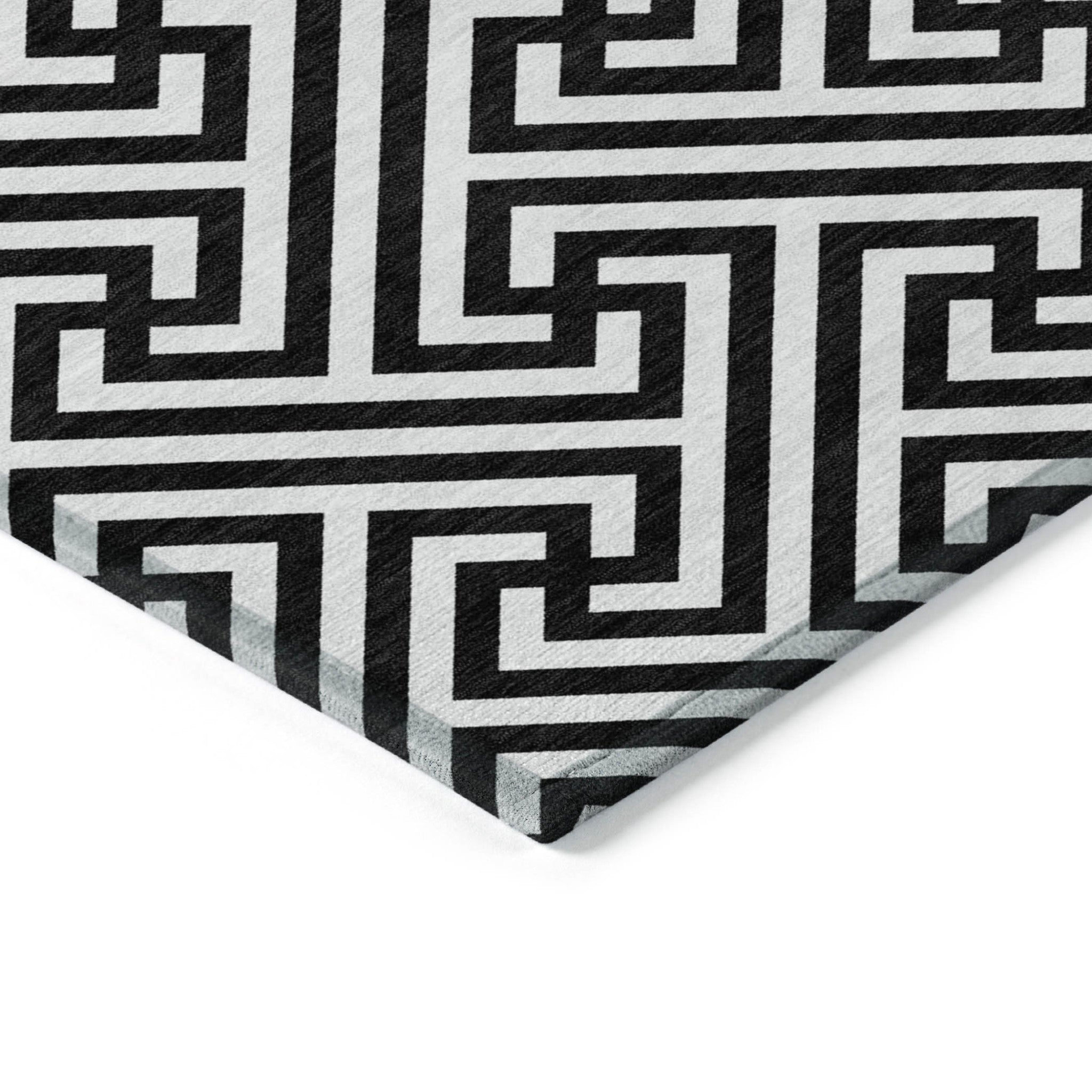 9' X 12' Black And Ivory Geometric Washable Indoor Outdoor Area Rug