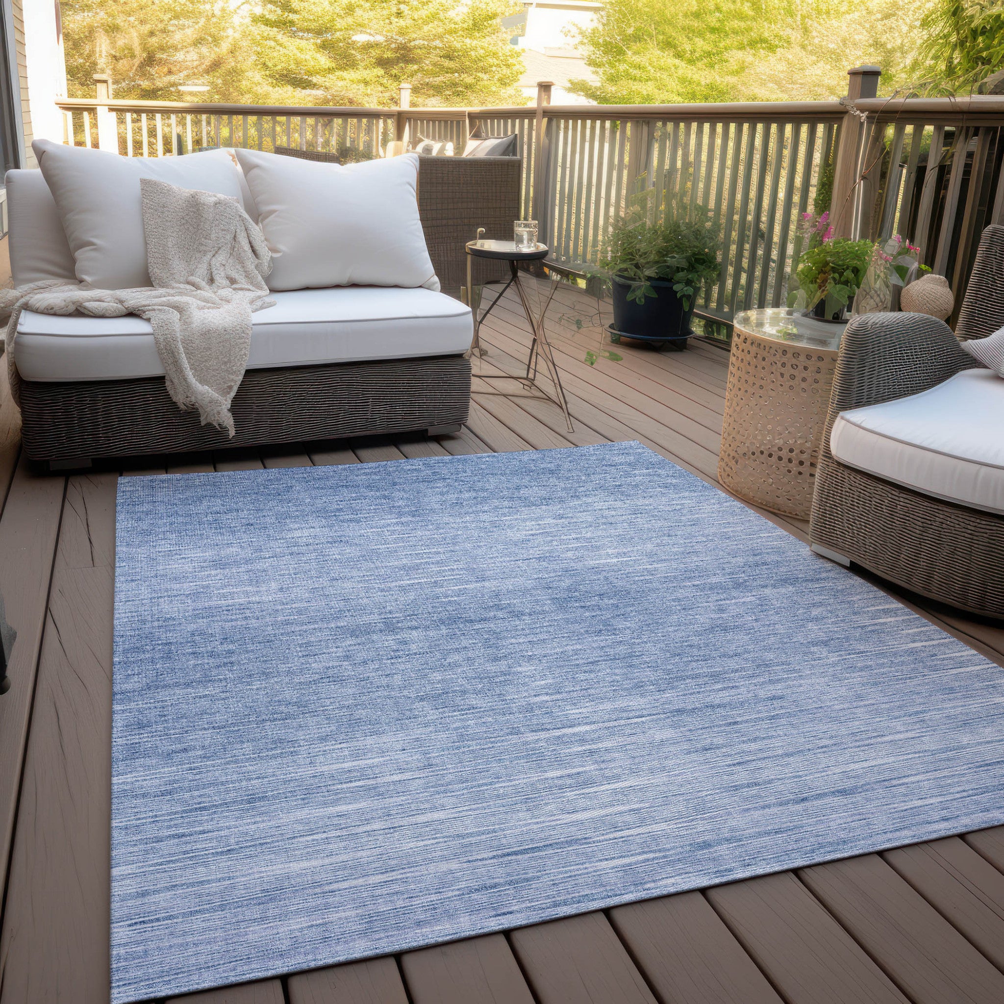 10' X 14' Denim Blue And Blue Abstract Washable Indoor Outdoor Area Rug