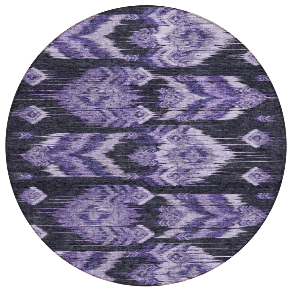 8' Purple Lavender And Plum Round Southwestern Washable Indoor Outdoor Area Rug