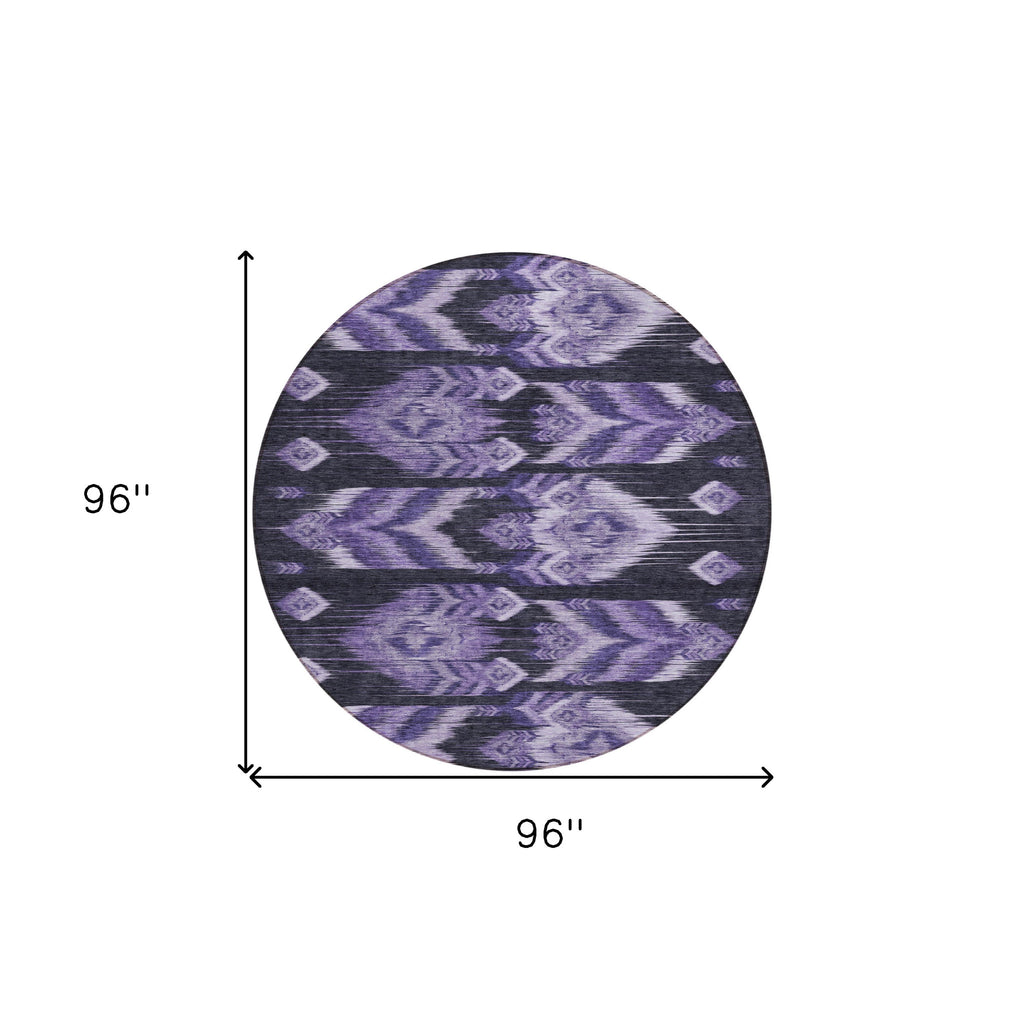 8' Purple Lavender And Plum Round Southwestern Washable Indoor Outdoor Area Rug